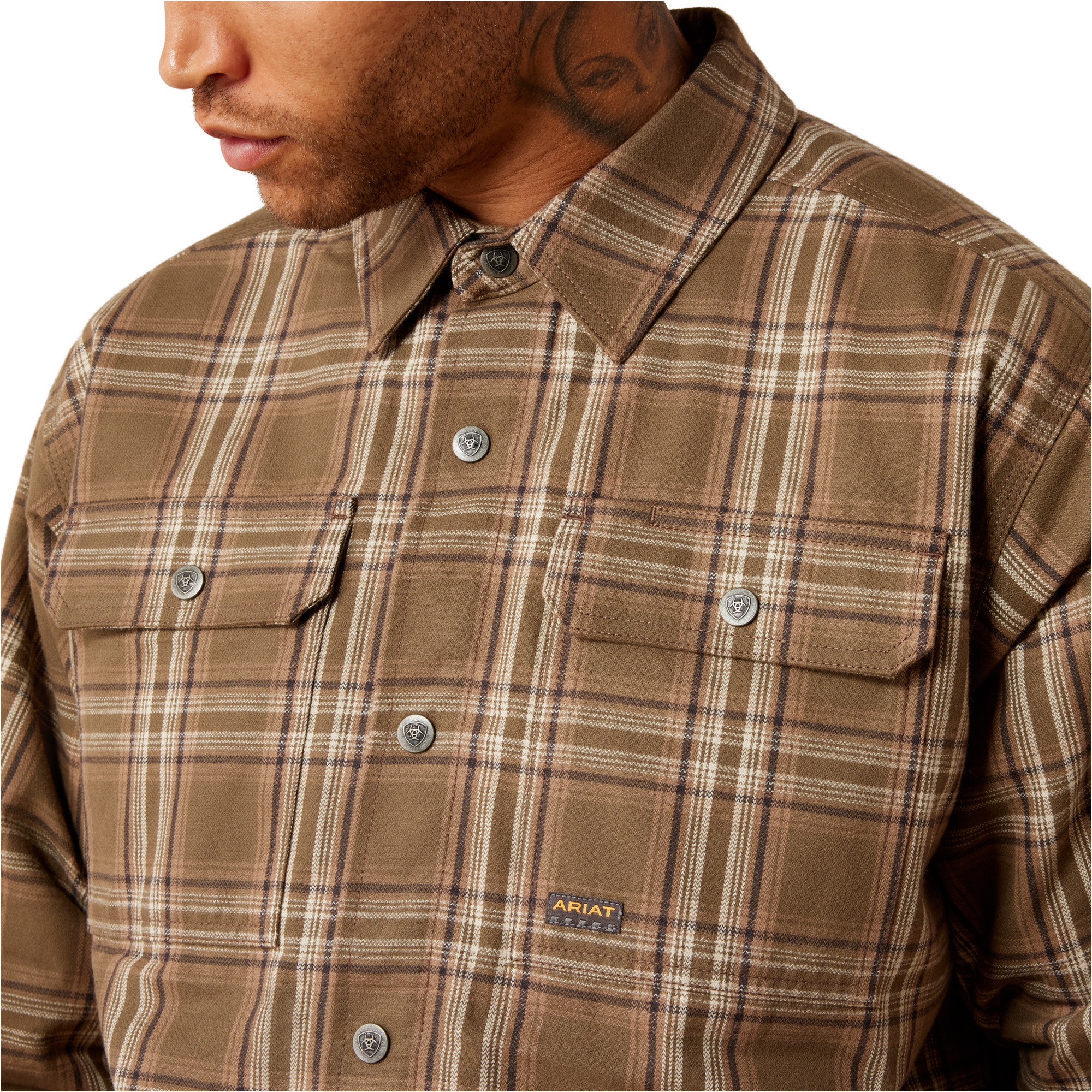 2026 Ariat Mens Rebar Flannel Insulated Shirt Jacket 10079831 - Canteen